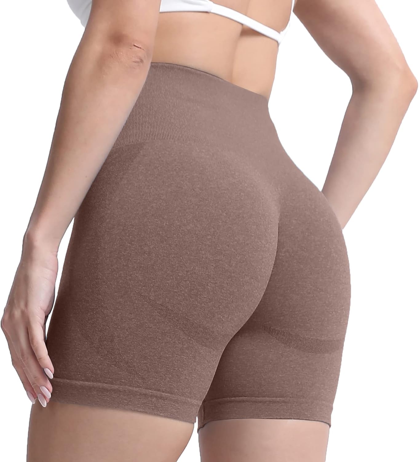 Aoxjox Contour Seamless Shorts for Women High Waist Workout Shorts Gym Biker Shorts Booty Running Yoga Shorts 5quotMocha Marl Not Very Squat Proof But Cute