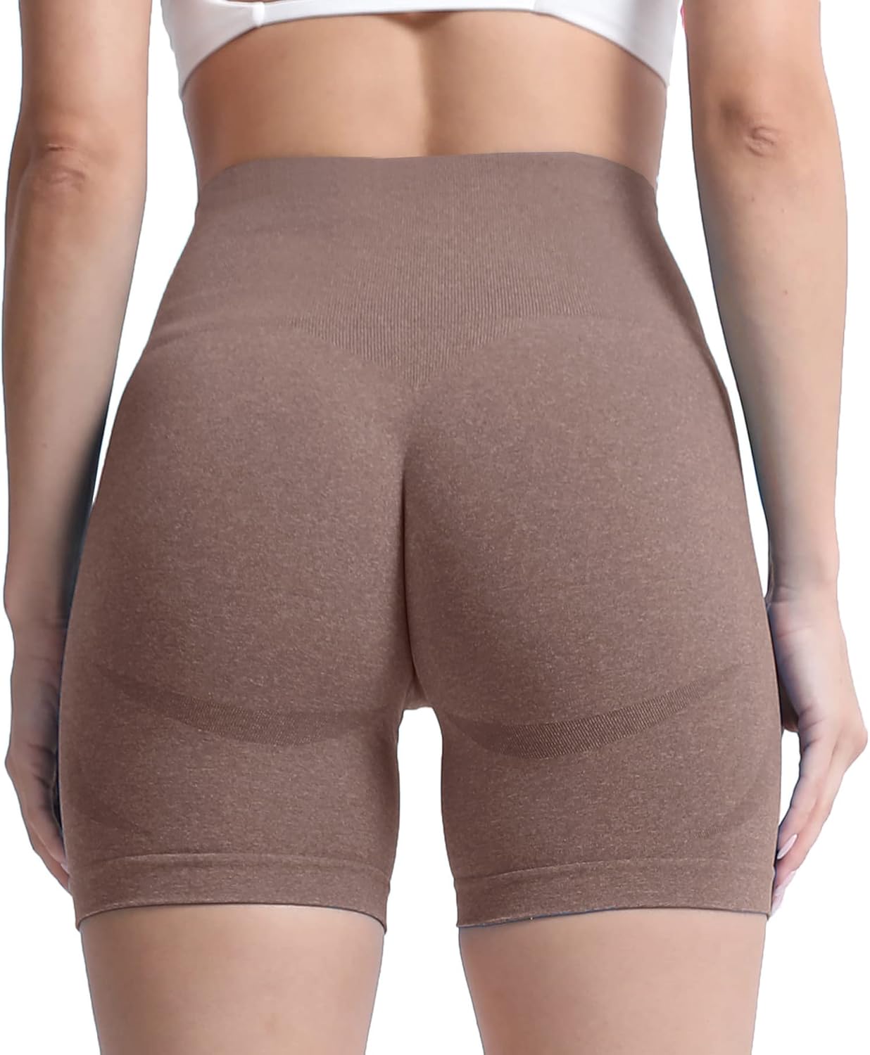 Aoxjox Contour Seamless Shorts for Women High Waist Workout Shorts Gym Biker Shorts Booty Running Yoga Shorts 5quotMocha Marl Not Very Squat Proof But Cute