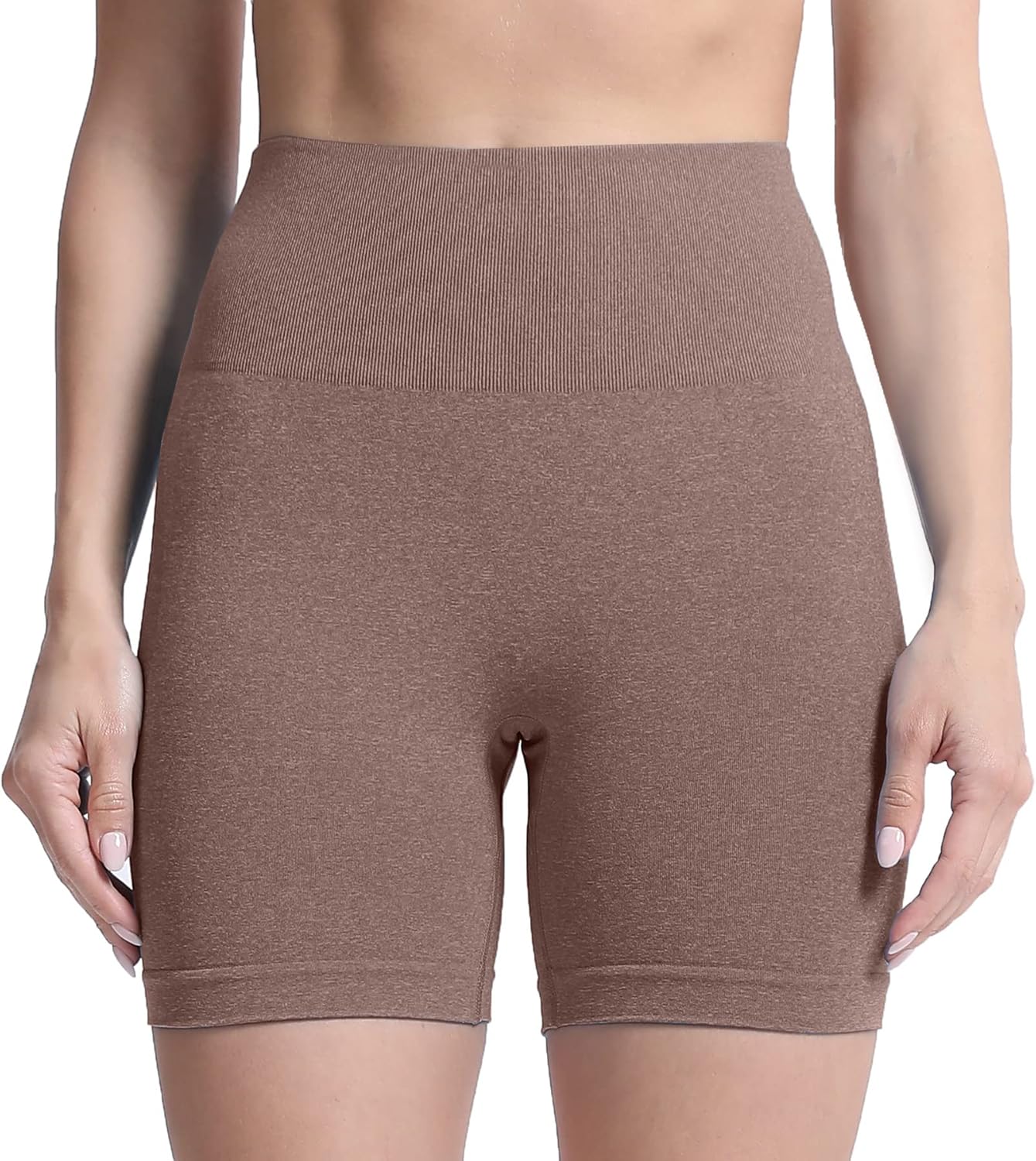 Aoxjox Contour Seamless Shorts for Women High Waist Workout Shorts Gym Biker Shorts Booty Running Yoga Shorts 5quotMocha Marl Not Very Squat Proof But Cute