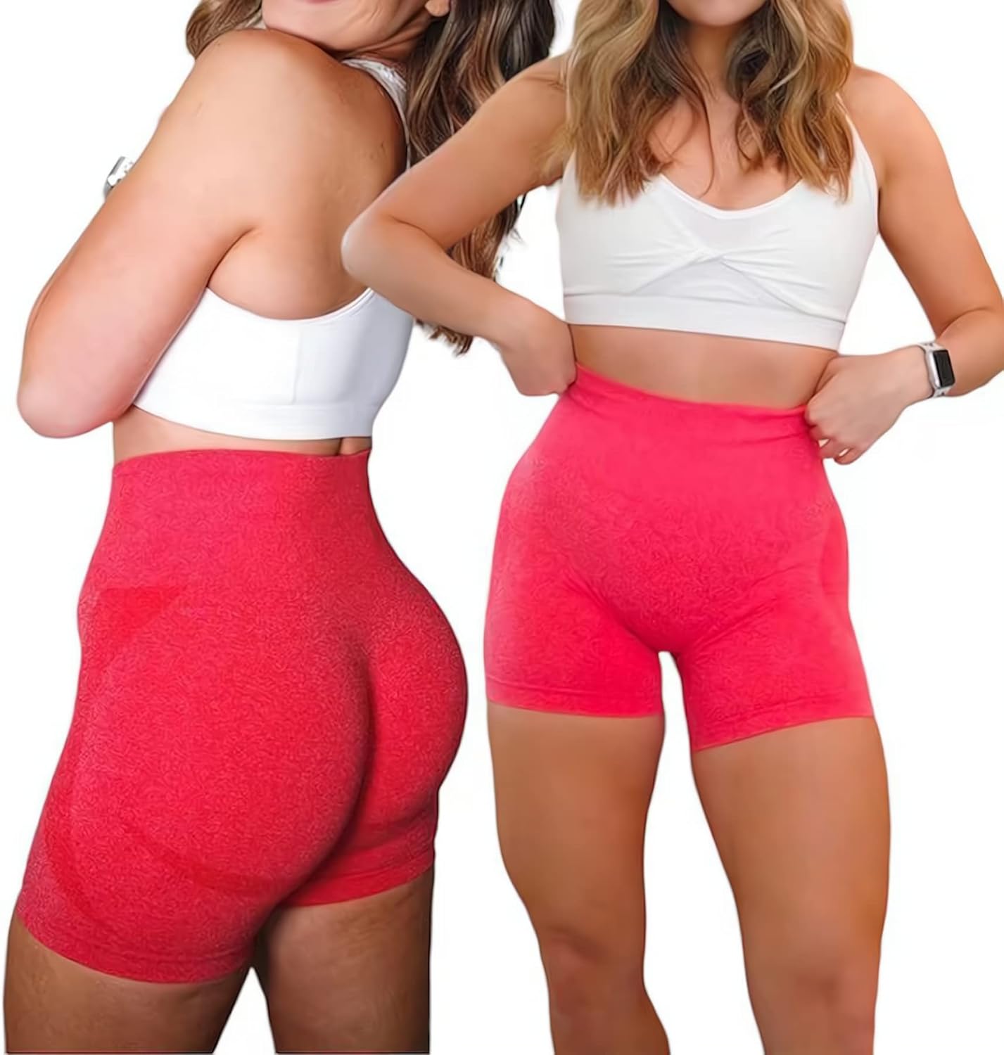 Aoxjox Contour Seamless Shorts for Women High Waist Workout Shorts Gym Biker Shorts Booty Running Yoga Shorts 5quotRacing Red Marl Not Squat Proof But Cute