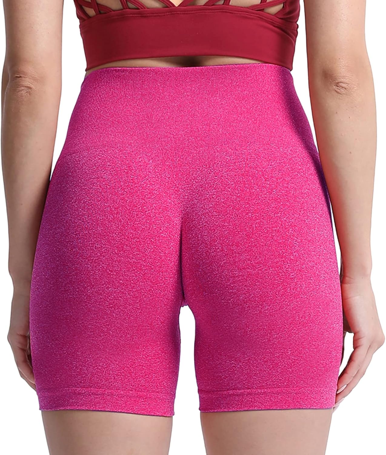 Aoxjox Contour Seamless Shorts for Women High Waist Workout Shorts Gym Biker Shorts Booty Running Yoga Shorts 5quotRose Red Marl  Pro Shorts Not Squat Proof But Cute