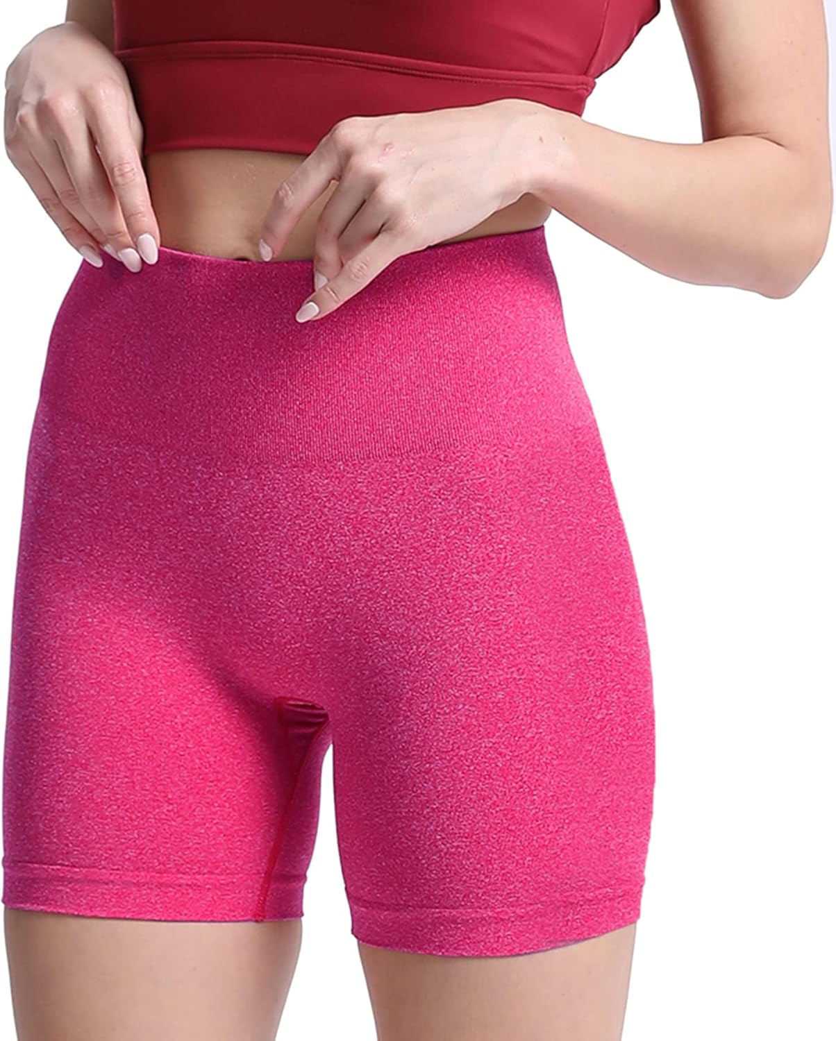 Aoxjox Contour Seamless Shorts for Women High Waist Workout Shorts Gym Biker Shorts Booty Running Yoga Shorts 5quotRose Red Marl  Pro Shorts Not Squat Proof But Cute