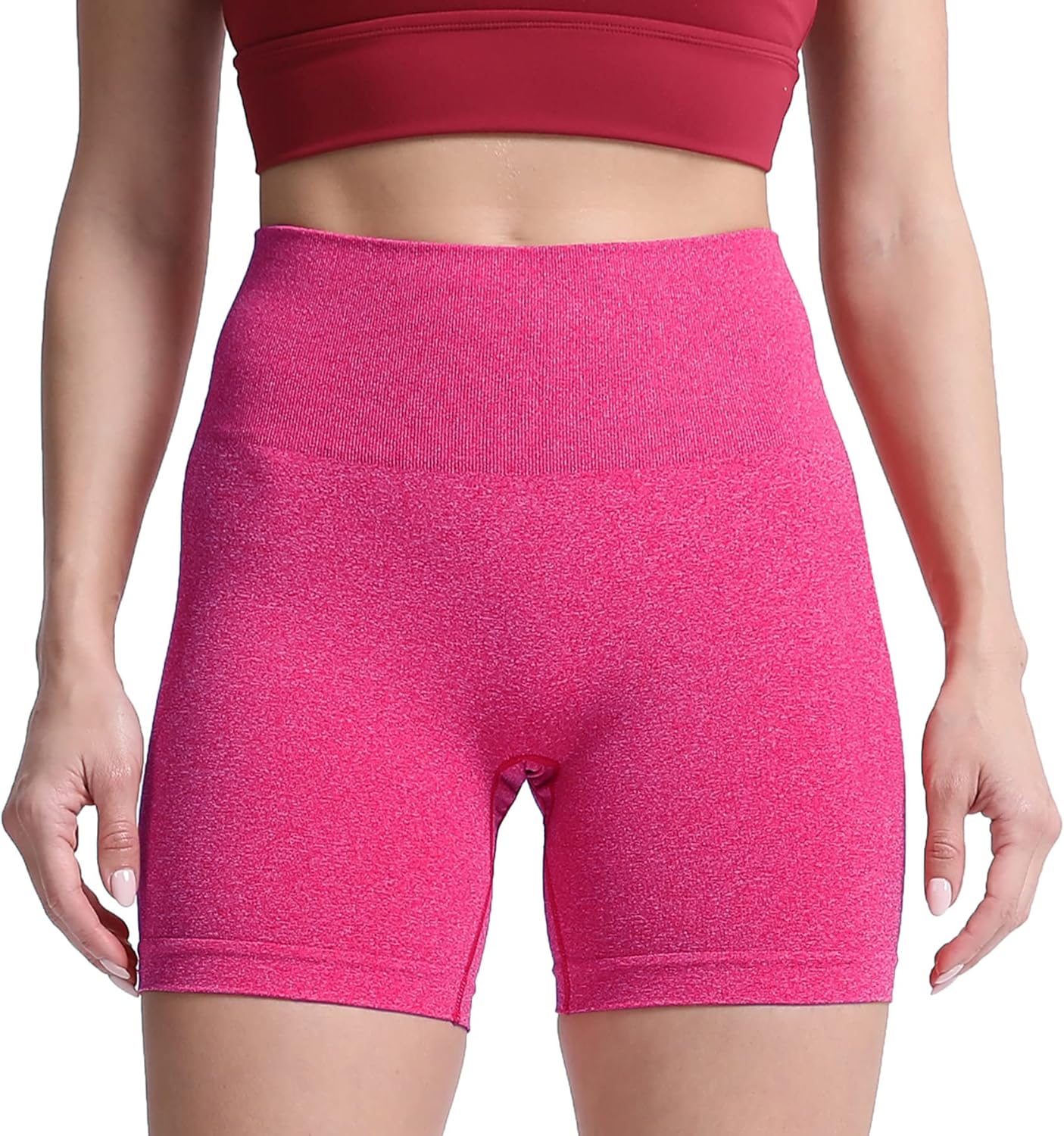 Aoxjox Contour Seamless Shorts for Women High Waist Workout Shorts Gym Biker Shorts Booty Running Yoga Shorts 5quotRose Red Marl  Pro Shorts Not Squat Proof But Cute
