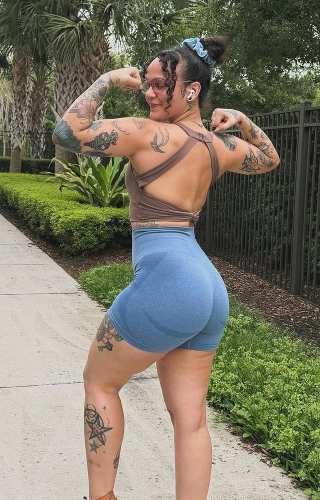 Aoxjox Contour Seamless Shorts for Women High Waist Workout Shorts Gym Biker Shorts Booty Running Yoga Shorts 5quotRoyale Blue Marl