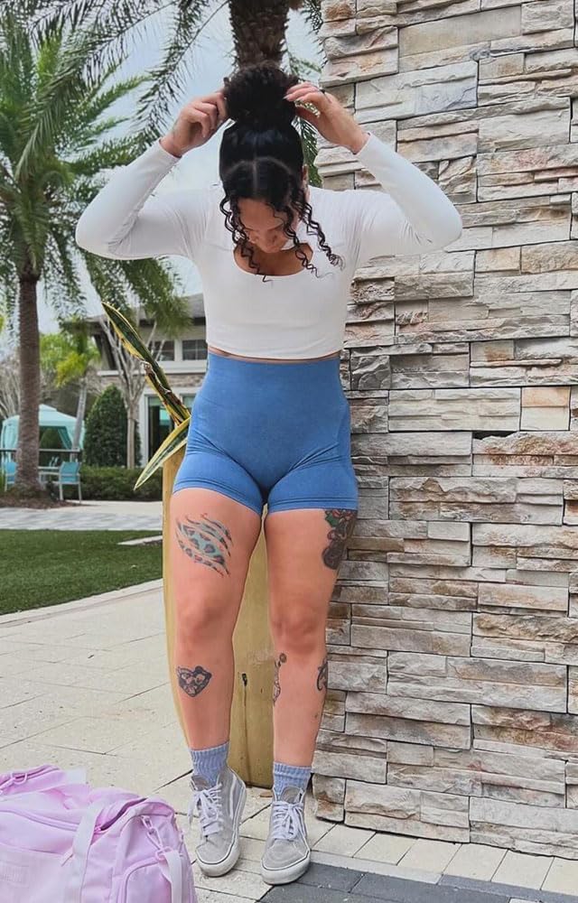 Aoxjox Contour Seamless Shorts for Women High Waist Workout Shorts Gym Biker Shorts Booty Running Yoga Shorts 5quotRoyale Blue Marl