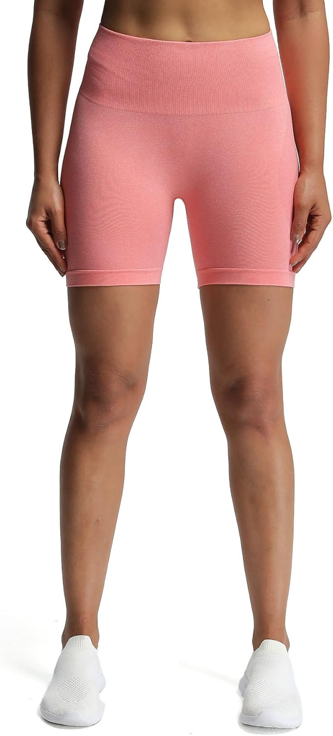 Aoxjox Contour Seamless Shorts for Women High Waist Workout Shorts Gym Biker Shorts Booty Running Yoga Shorts 5quotSalmon Rose Marl