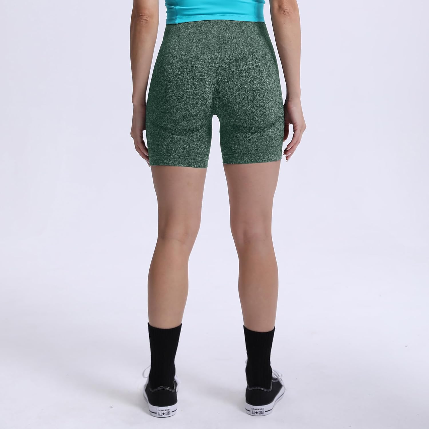 Aoxjox Contour Seamless Shorts for Women High Waist Workout Shorts Gym Biker Shorts Booty Running Yoga Shorts 5quotStorm Green Marl
