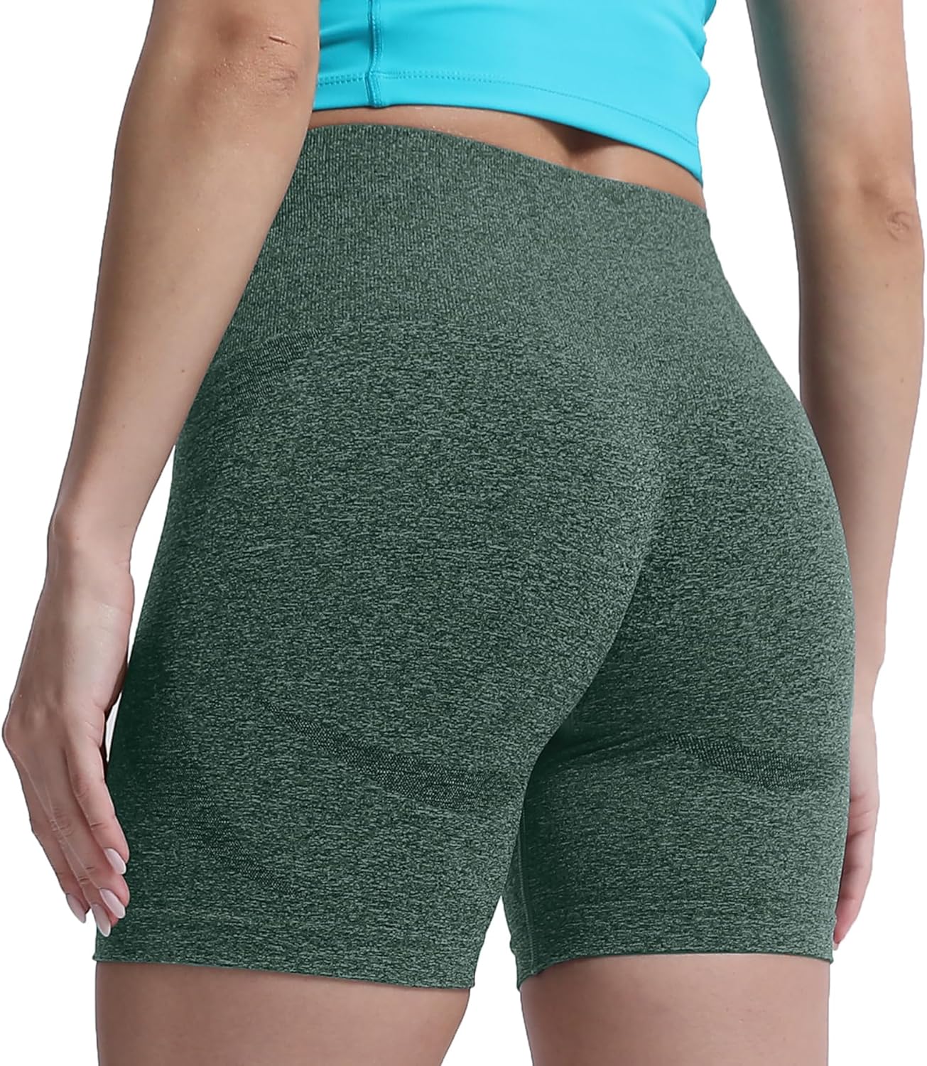 Aoxjox Contour Seamless Shorts for Women High Waist Workout Shorts Gym Biker Shorts Booty Running Yoga Shorts 5quotStorm Green Marl