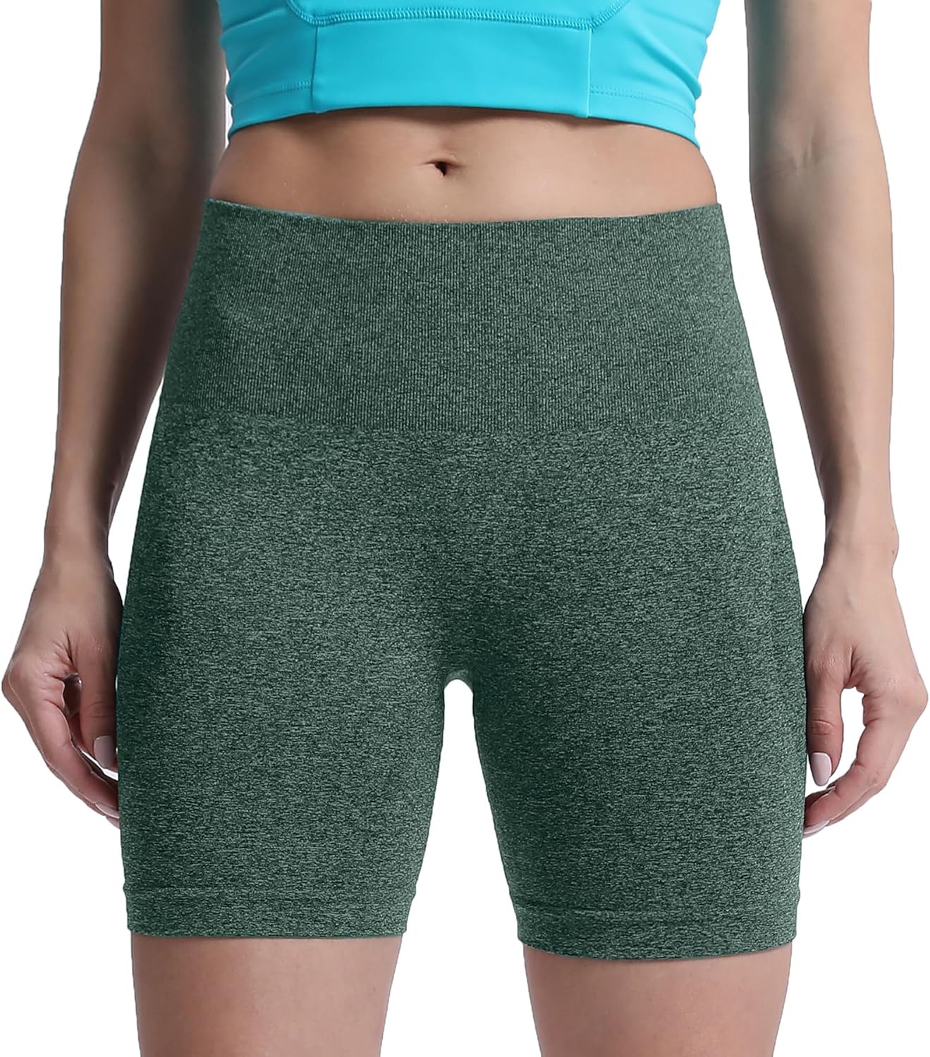 Aoxjox Contour Seamless Shorts for Women High Waist Workout Shorts Gym Biker Shorts Booty Running Yoga Shorts 5quotStorm Green Marl