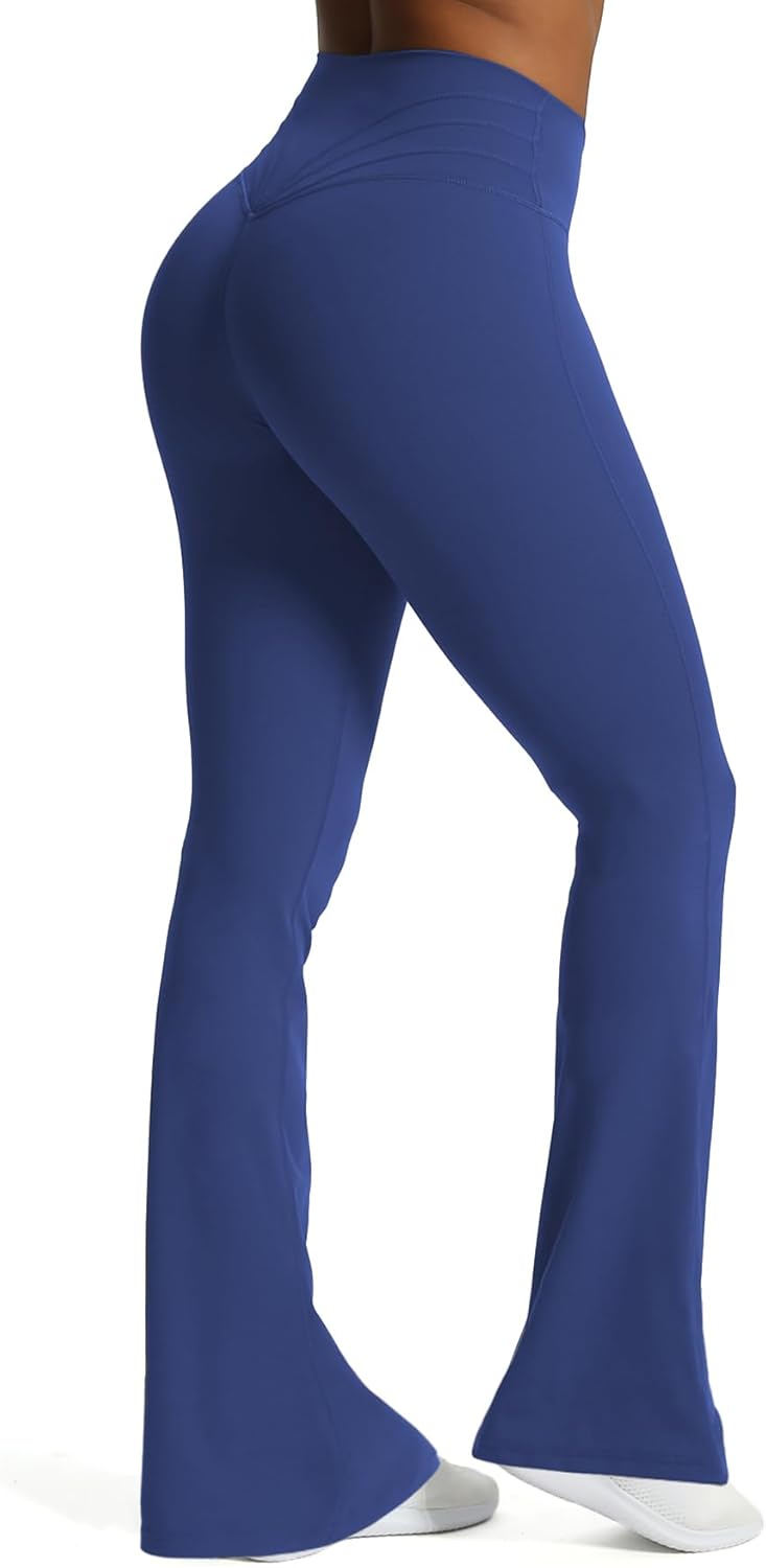 Aoxjox Flare Leggings for Women Trinity Tummy Control High Waisted Wide Leg Yoga PantsBellwether Blue