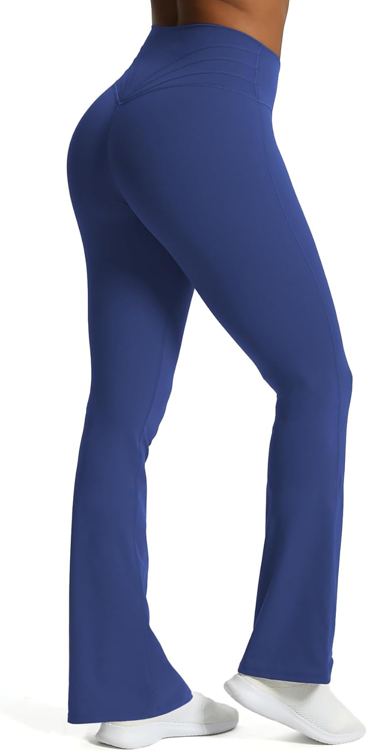Aoxjox Flare Leggings for Women Trinity Tummy Control High Waisted Wide Leg Yoga PantsBellwether Blue