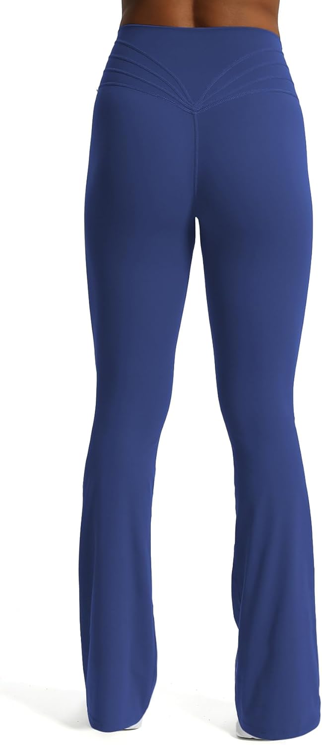 Aoxjox Flare Leggings for Women Trinity Tummy Control High Waisted Wide Leg Yoga PantsBellwether Blue