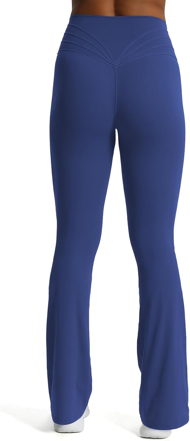 Aoxjox Flare Leggings for Women Trinity Tummy Control High Waisted Wide Leg Yoga PantsBellwether Blue