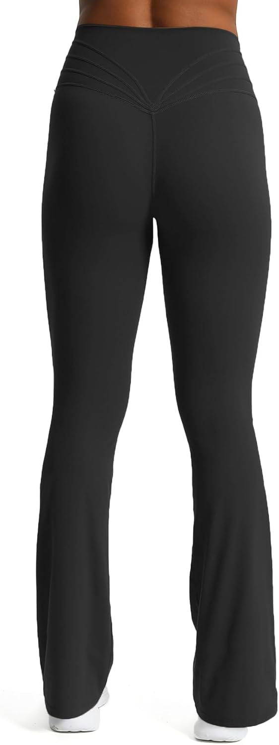 Aoxjox Flare Leggings for Women Trinity Tummy Control High Waisted Wide Leg Yoga PantsBlack