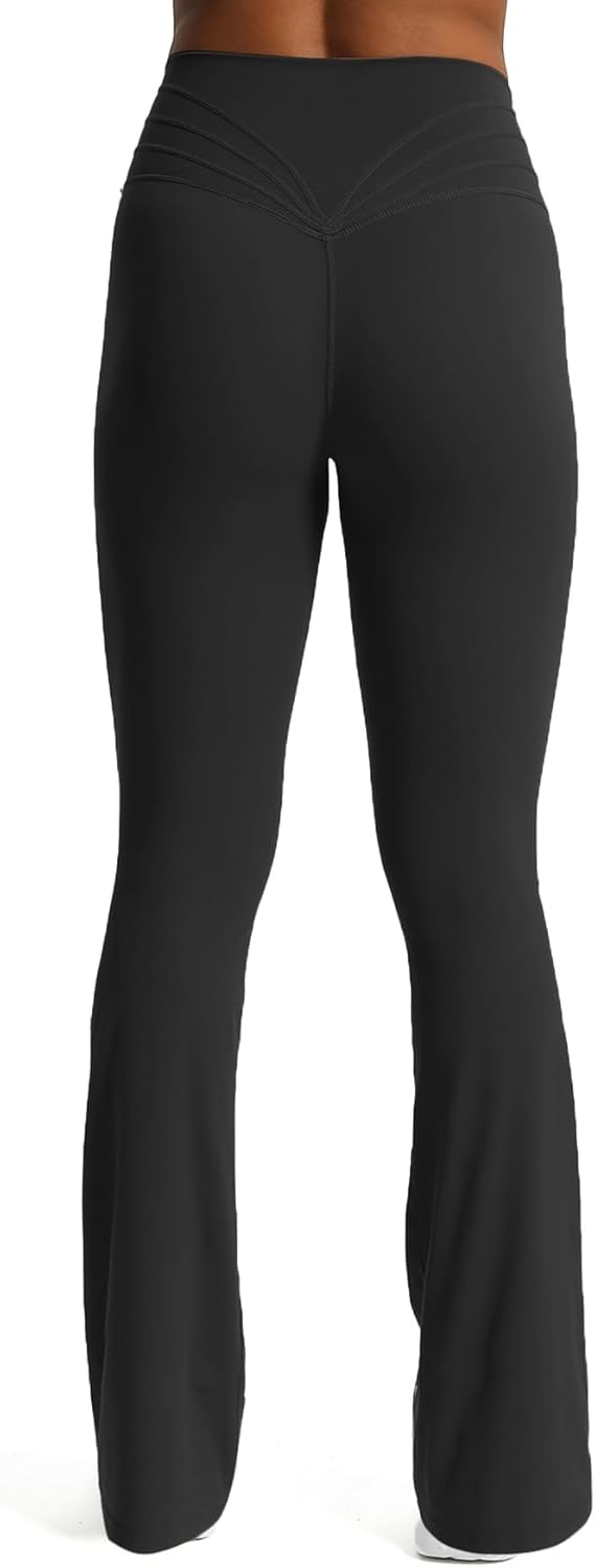 Aoxjox Flare Leggings for Women Trinity Tummy Control High Waisted Wide Leg Yoga PantsBlack