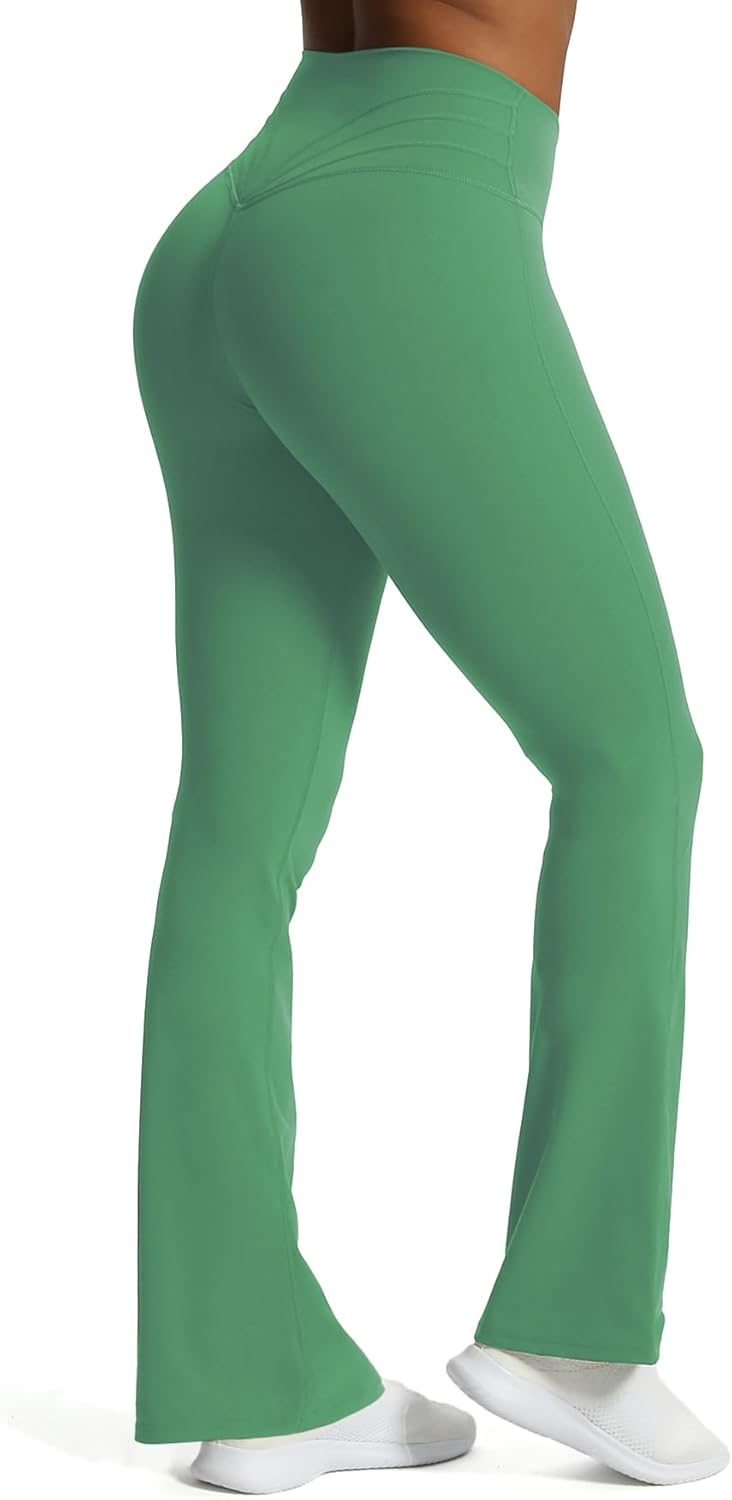 Aoxjox Flare Leggings for Women Trinity Tummy Control High Waisted Wide Leg Yoga PantsBottle Green