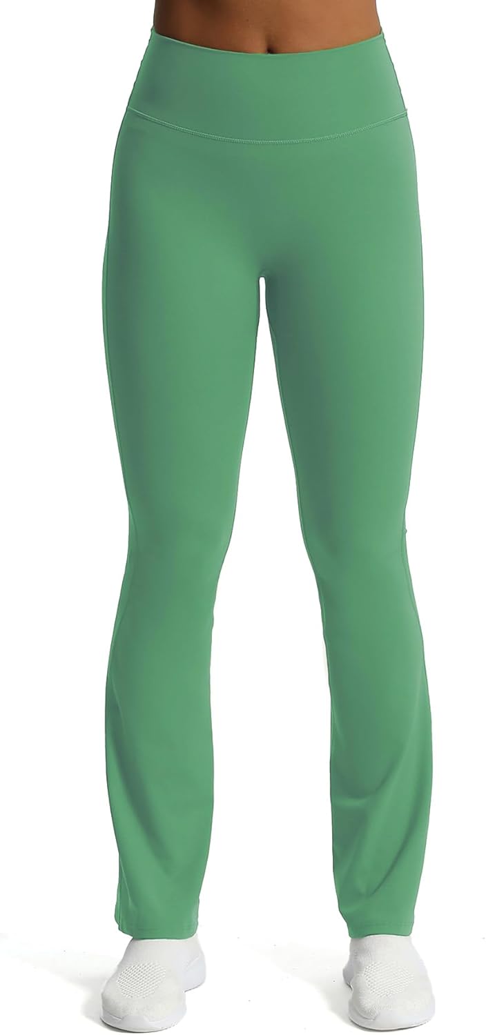 Aoxjox Flare Leggings for Women Trinity Tummy Control High Waisted Wide Leg Yoga PantsBottle Green