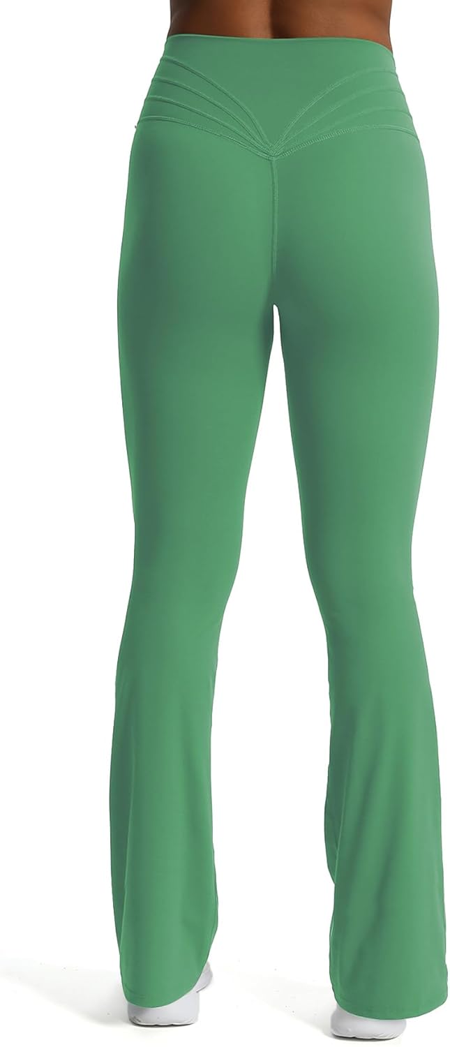 Aoxjox Flare Leggings for Women Trinity Tummy Control High Waisted Wide Leg Yoga PantsBottle Green