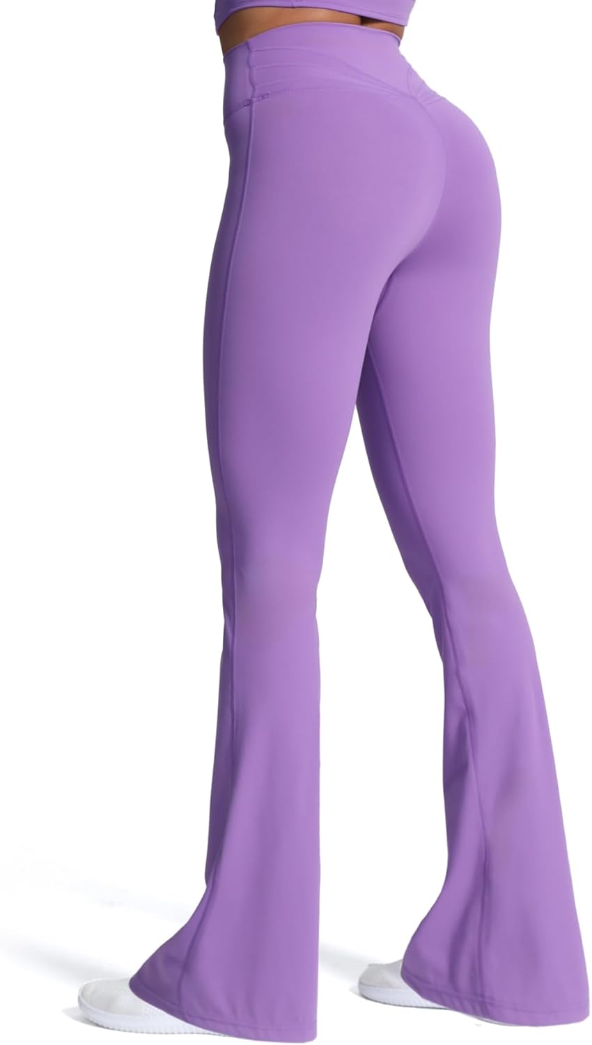 Aoxjox Flare Leggings for Women Trinity Tummy Control High Waisted Wide Leg Yoga PantsChive Blossom