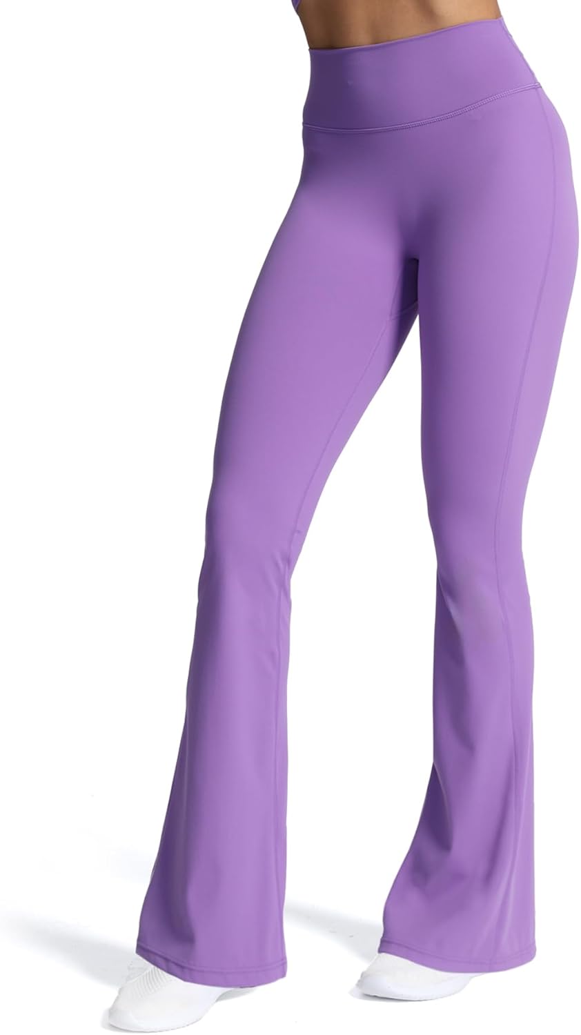 Aoxjox Flare Leggings for Women Trinity Tummy Control High Waisted Wide Leg Yoga PantsChive Blossom