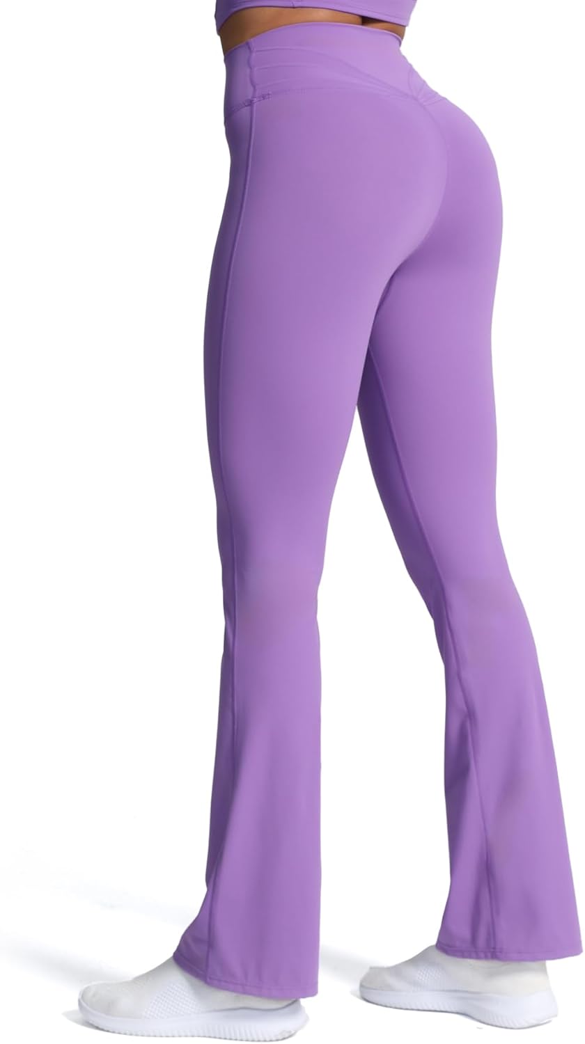 Aoxjox Flare Leggings for Women Trinity Tummy Control High Waisted Wide Leg Yoga PantsChive Blossom