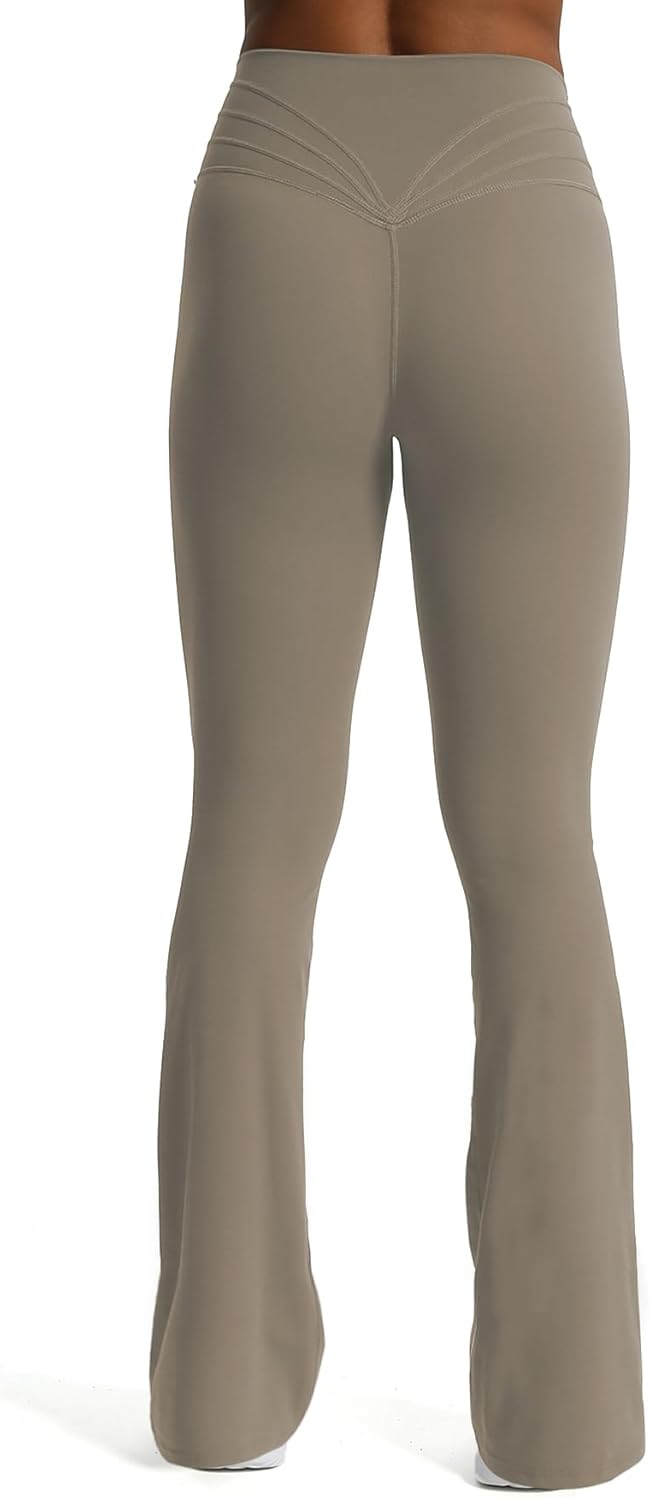 Aoxjox Flare Leggings for Women Trinity Tummy Control High Waisted Wide Leg Yoga PantsDriftwood
