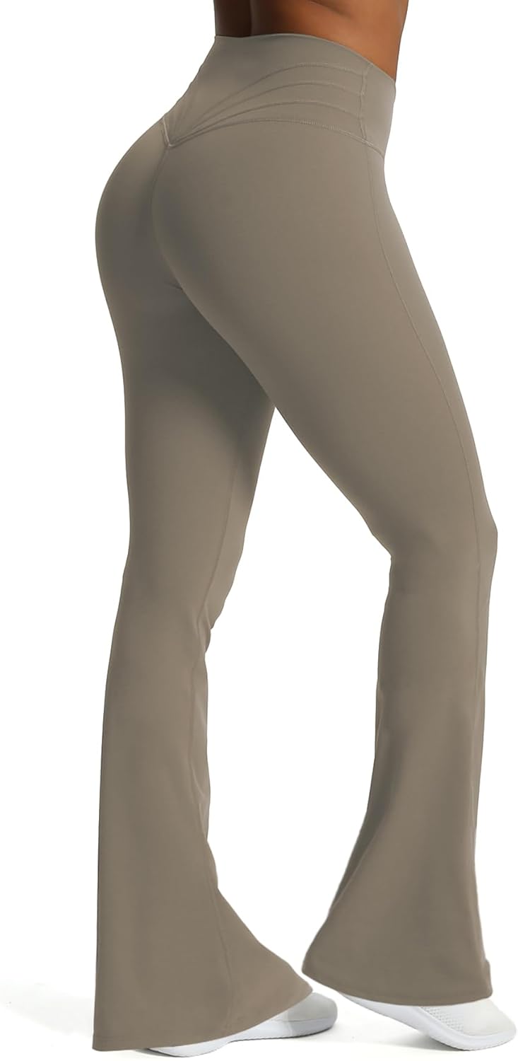 Aoxjox Flare Leggings for Women Trinity Tummy Control High Waisted Wide Leg Yoga PantsDriftwood