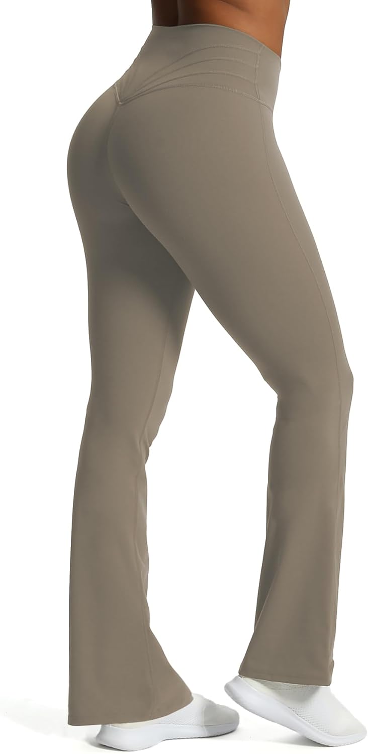 Aoxjox Flare Leggings for Women Trinity Tummy Control High Waisted Wide Leg Yoga PantsDriftwood