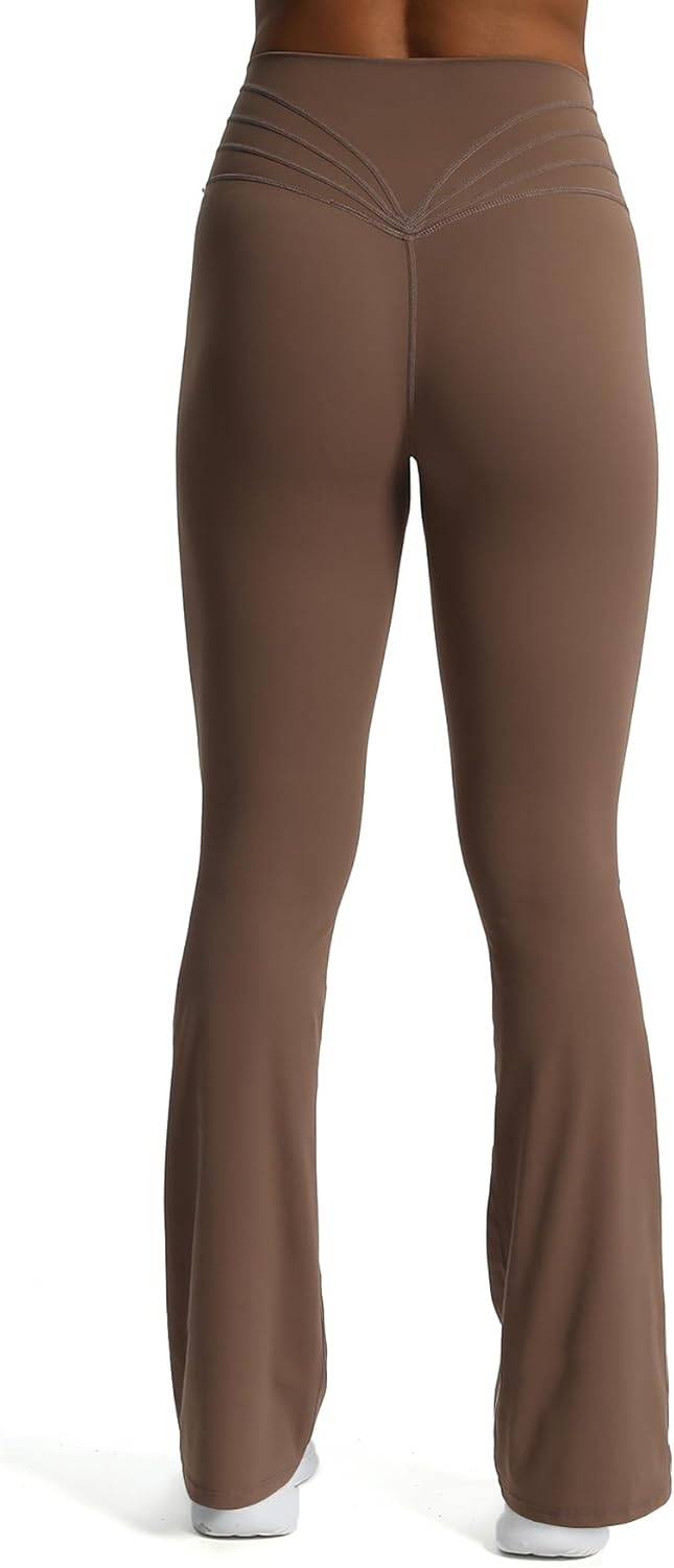 Aoxjox Flare Leggings for Women Trinity Tummy Control High Waisted Wide Leg Yoga PantsFudge Coffee
