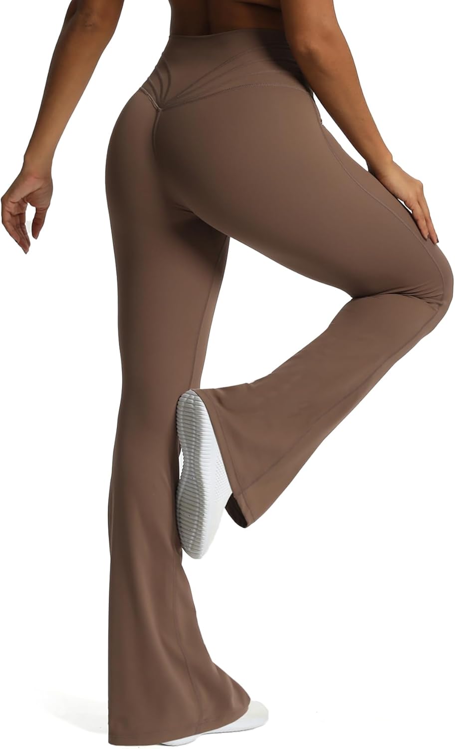 Aoxjox Flare Leggings for Women Trinity Tummy Control High Waisted Wide Leg Yoga PantsFudge Coffee