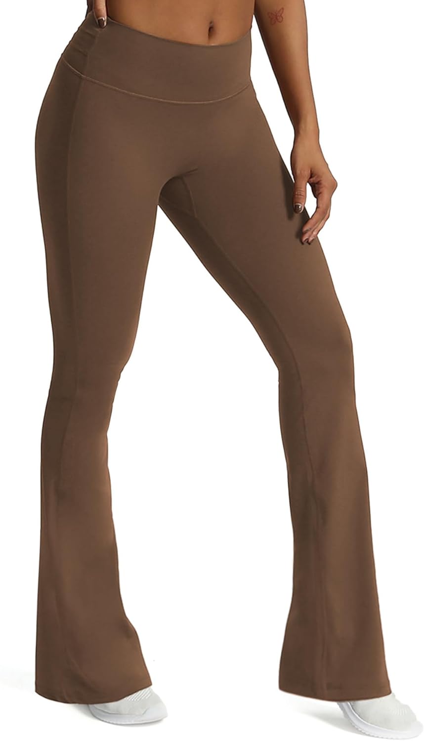 Aoxjox Flare Leggings for Women Trinity Tummy Control High Waisted Wide Leg Yoga PantsFudge Coffee