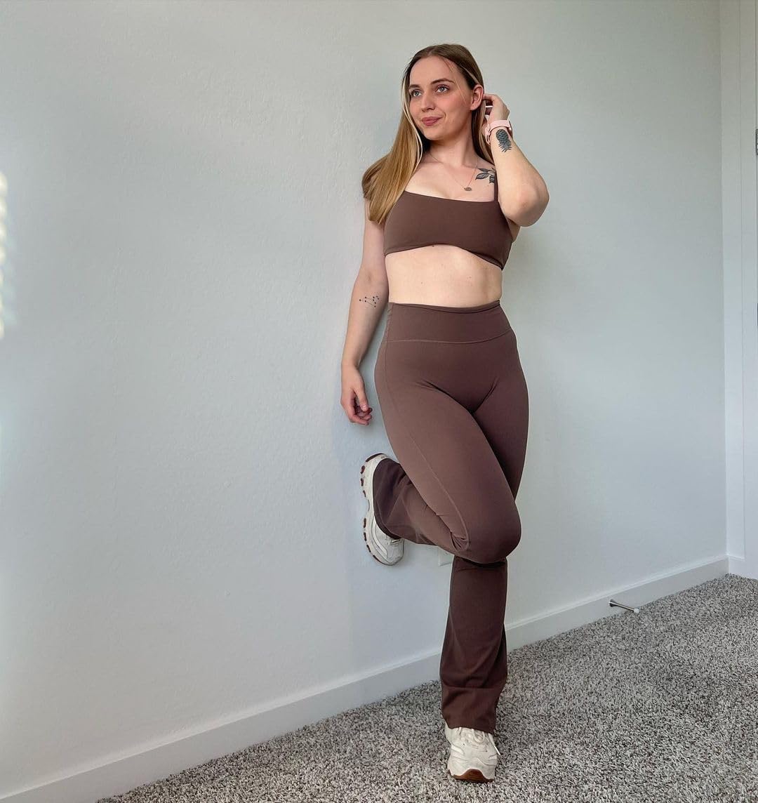Aoxjox Flare Leggings for Women Trinity Tummy Control High Waisted Wide Leg Yoga PantsFudge Coffee