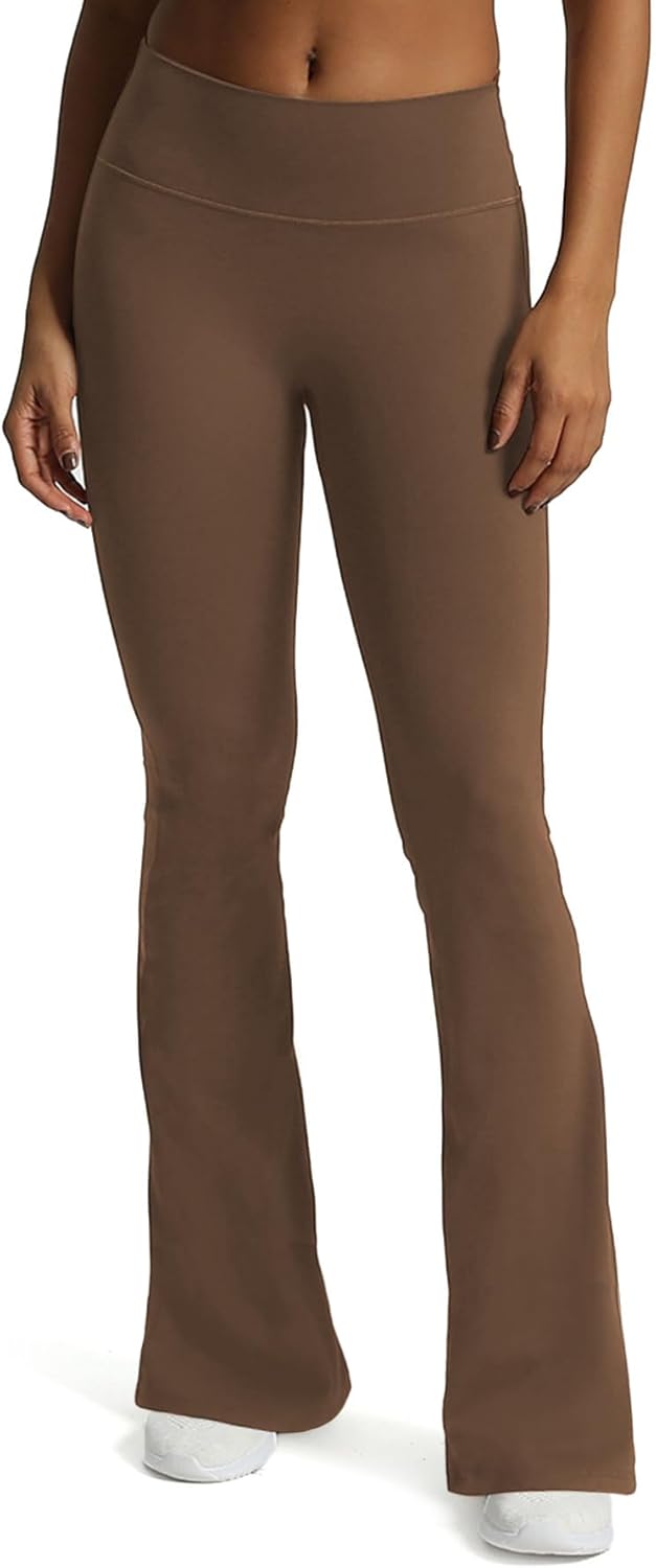 Aoxjox Flare Leggings for Women Trinity Tummy Control High Waisted Wide Leg Yoga PantsFudge Coffee