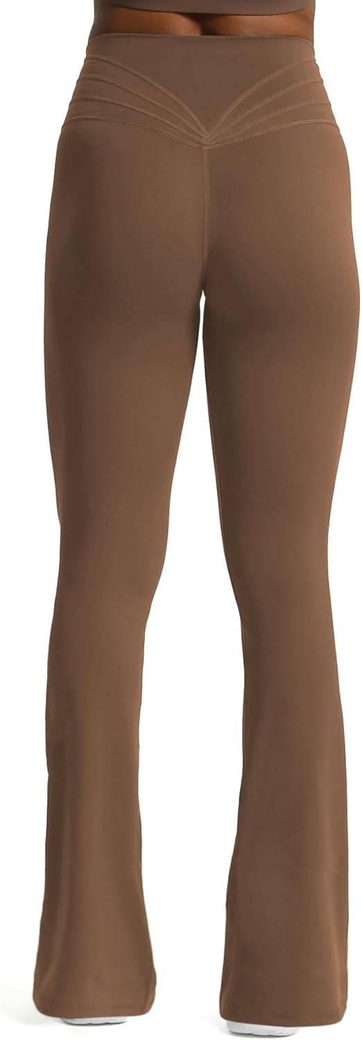 Aoxjox Flare Leggings for Women Trinity Tummy Control High Waisted Wide Leg Yoga PantsFudge Coffee