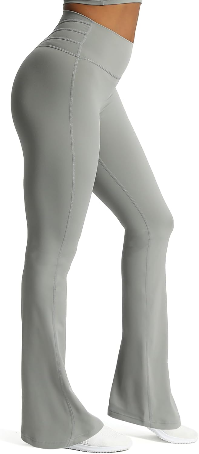 Aoxjox Flare Leggings for Women Trinity Tummy Control High Waisted Wide Leg Yoga PantsGrey