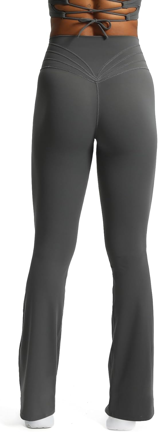 Aoxjox Flare Leggings for Women Trinity Tummy Control High Waisted Wide Leg Yoga PantsIron Grey