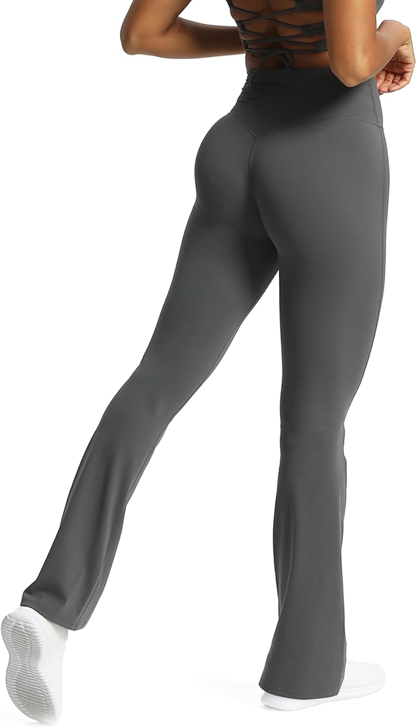 Aoxjox Flare Leggings for Women Trinity Tummy Control High Waisted Wide Leg Yoga PantsIron Grey