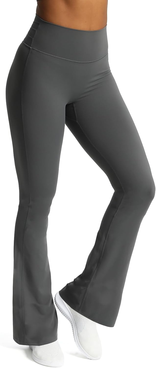 Aoxjox Flare Leggings for Women Trinity Tummy Control High Waisted Wide Leg Yoga PantsIron Grey