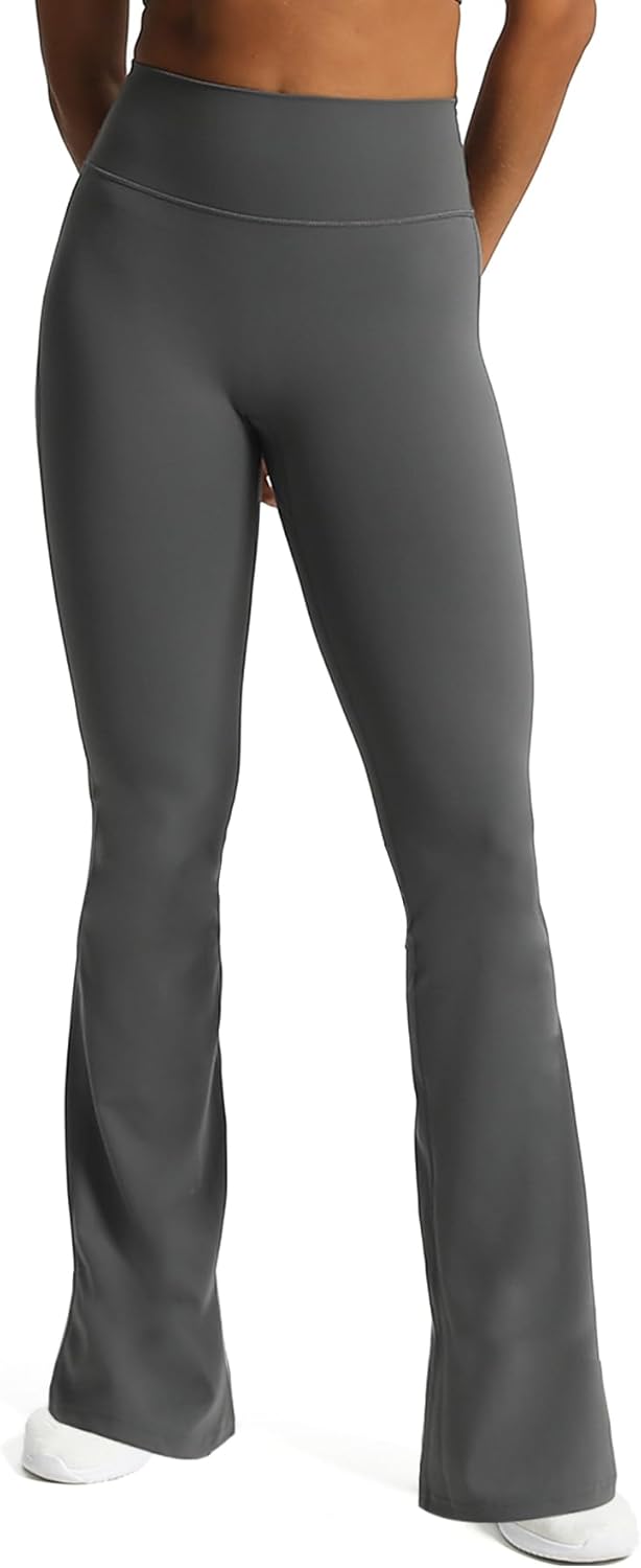 Aoxjox Flare Leggings for Women Trinity Tummy Control High Waisted Wide Leg Yoga PantsIron Grey