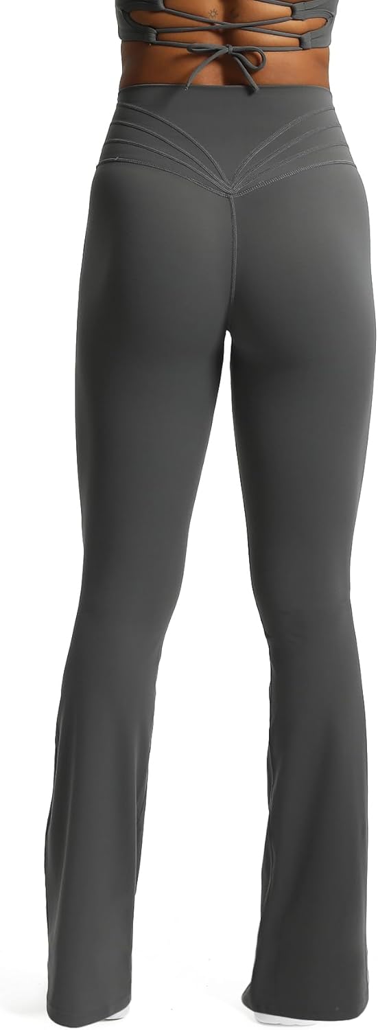 Aoxjox Flare Leggings for Women Trinity Tummy Control High Waisted Wide Leg Yoga PantsIron Grey