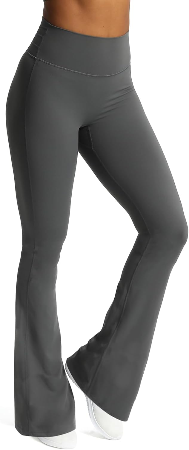 Aoxjox Flare Leggings for Women Trinity Tummy Control High Waisted Wide Leg Yoga PantsIron Grey