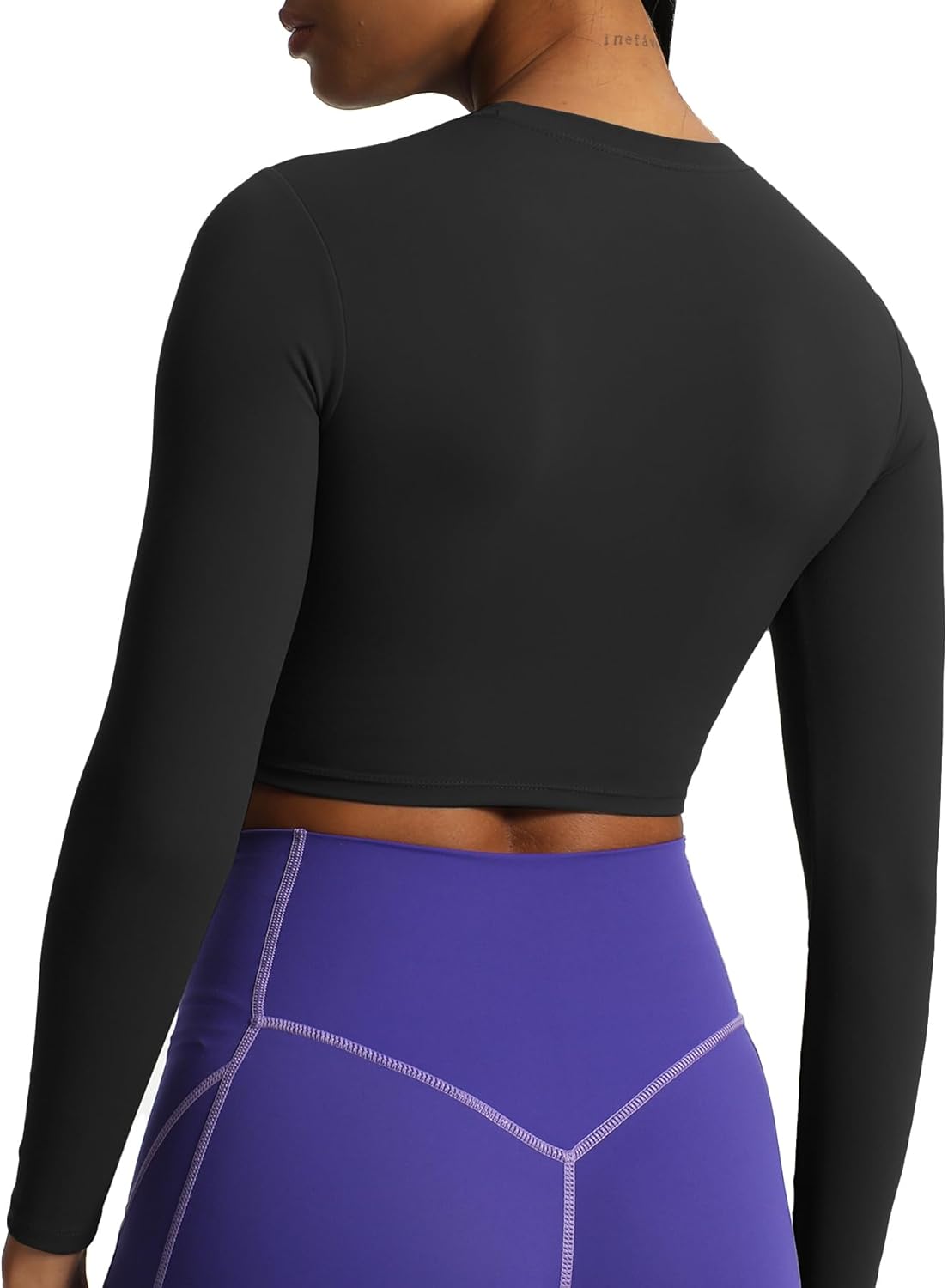 Aoxjox Long Sleeve Crop Top Crop Lengths for Women Classic Longline Workout Crop T Shirt Top Crop Length Black Small