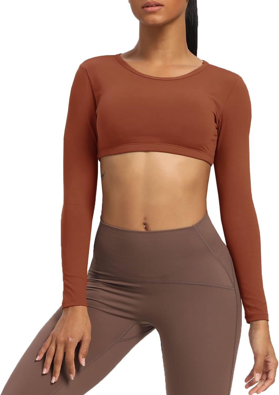 Aoxjox Long Sleeve Crop Tops for Women Clarissa Backless Workout Crop T Shirt TopCherry Mahogany
