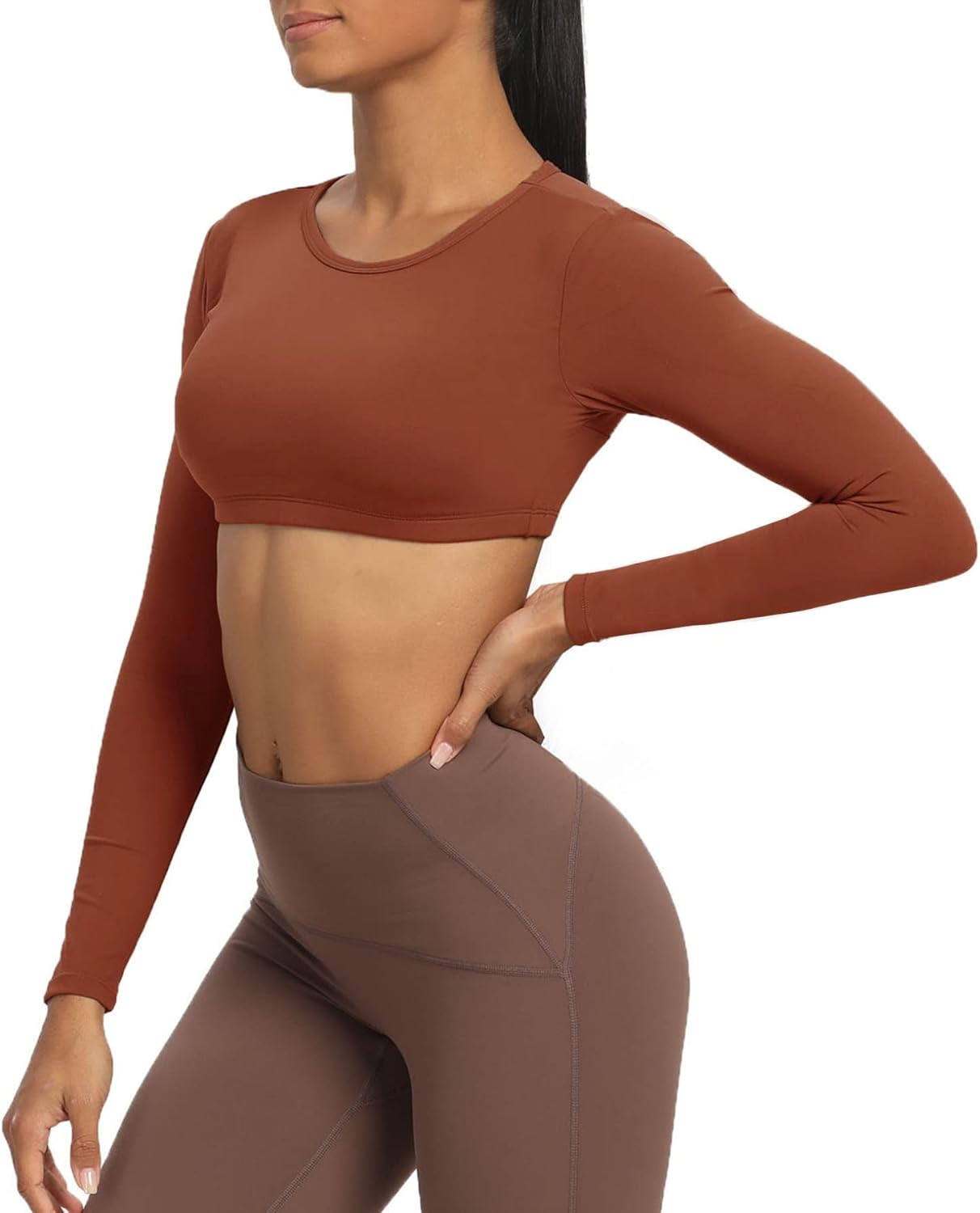 Aoxjox Long Sleeve Crop Tops for Women Clarissa Backless Workout Crop T Shirt TopCherry Mahogany