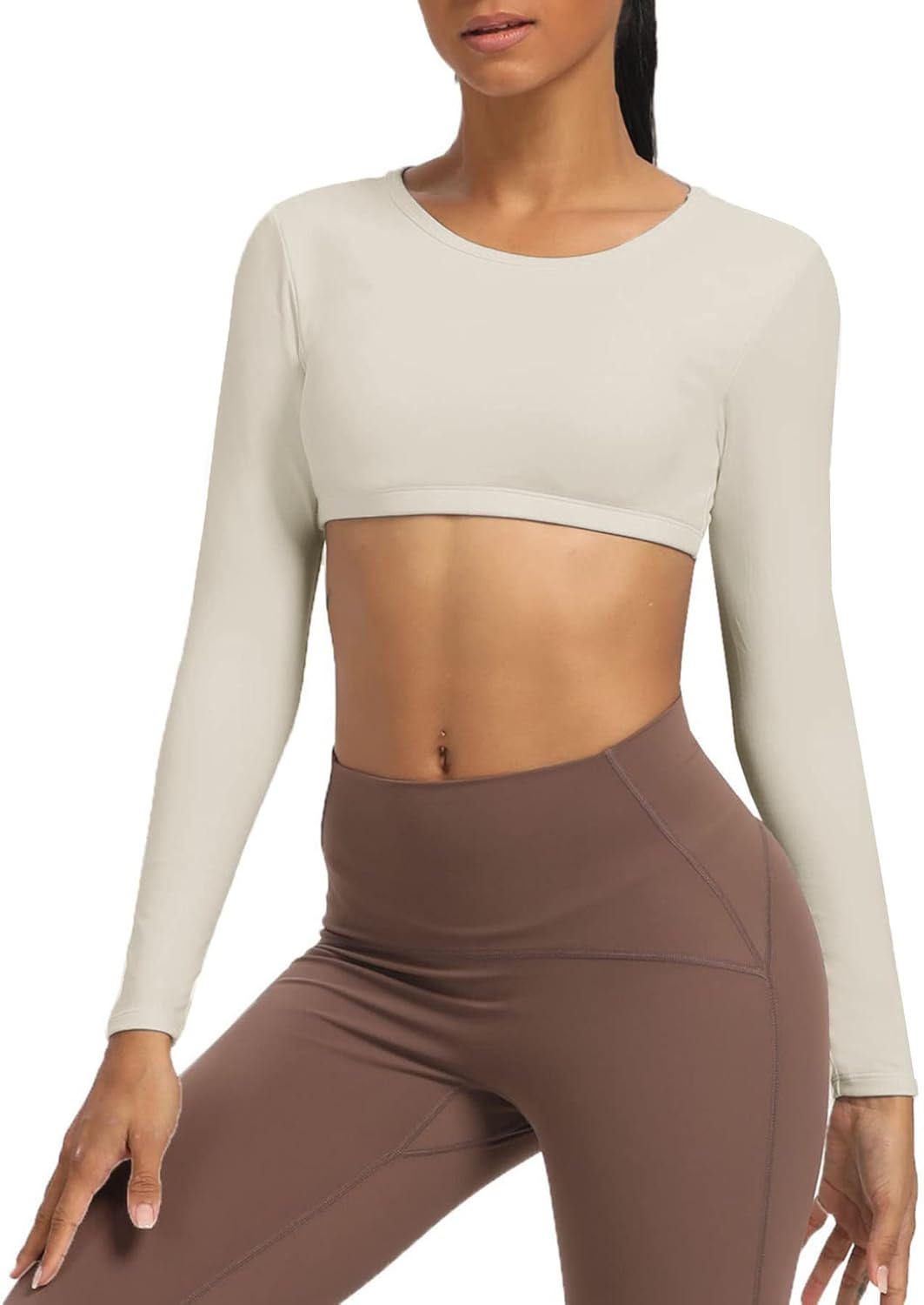 Aoxjox Long Sleeve Crop Tops for Women Clarissa Backless Workout Crop T Shirt TopMink