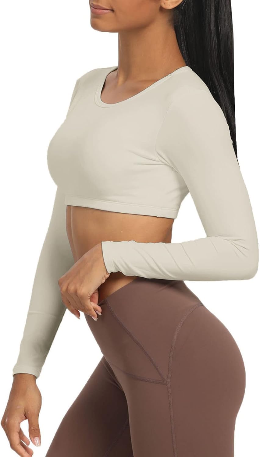 Aoxjox Long Sleeve Crop Tops for Women Clarissa Backless Workout Crop T Shirt TopMink