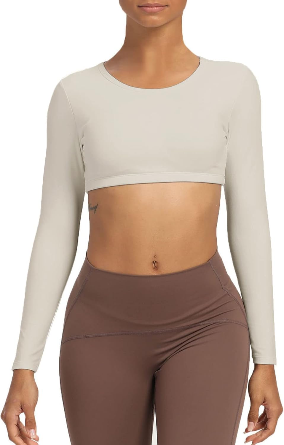 Aoxjox Long Sleeve Crop Tops for Women Clarissa Backless Workout Crop T Shirt TopMink