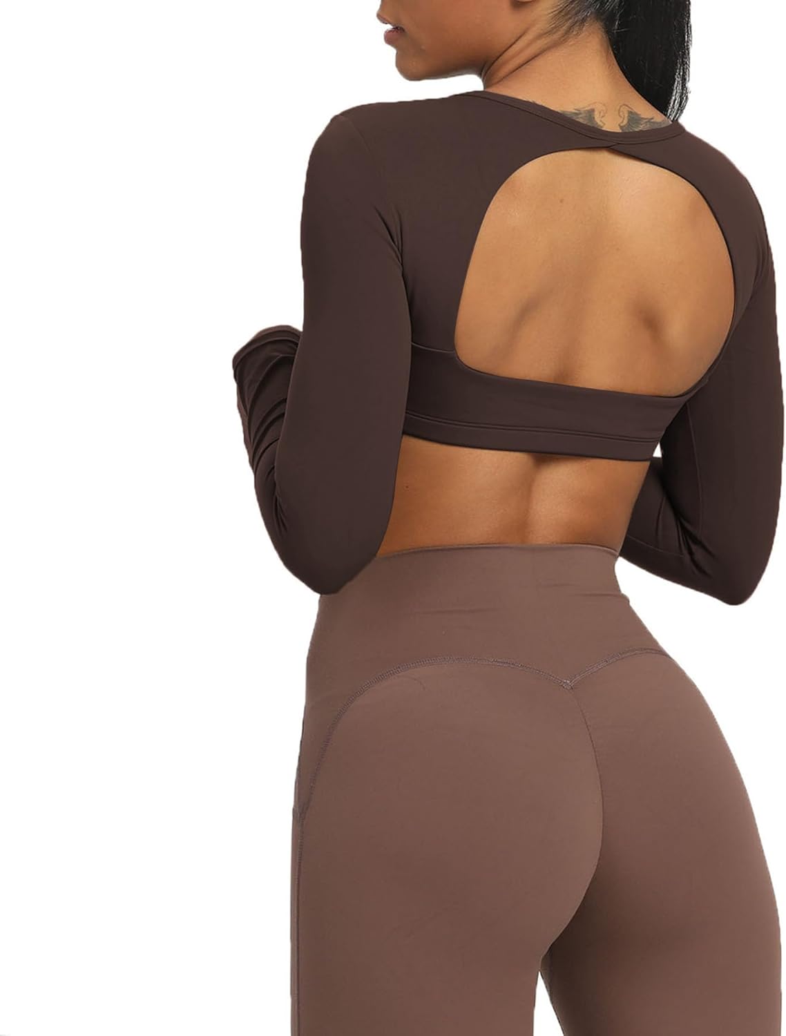 Aoxjox Long Sleeve Crop Tops for Women Clarissa Backless Workout Crop T Shirt TopMulch
