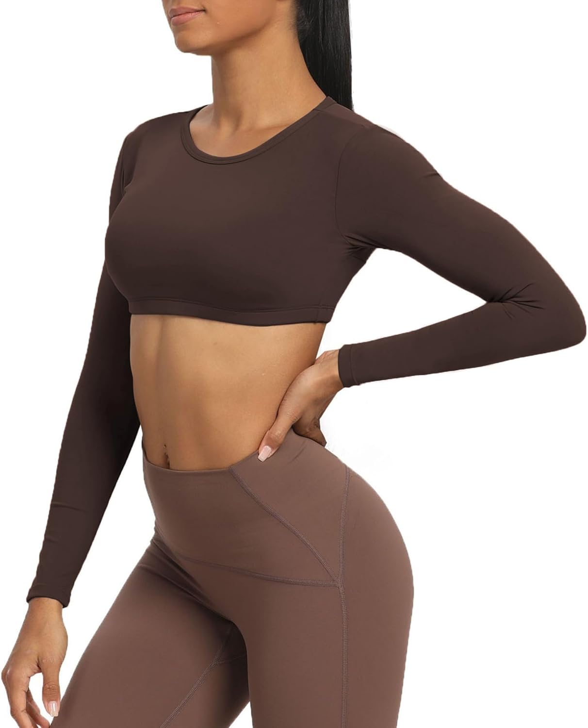 Aoxjox Long Sleeve Crop Tops for Women Clarissa Backless Workout Crop T Shirt TopMulch
