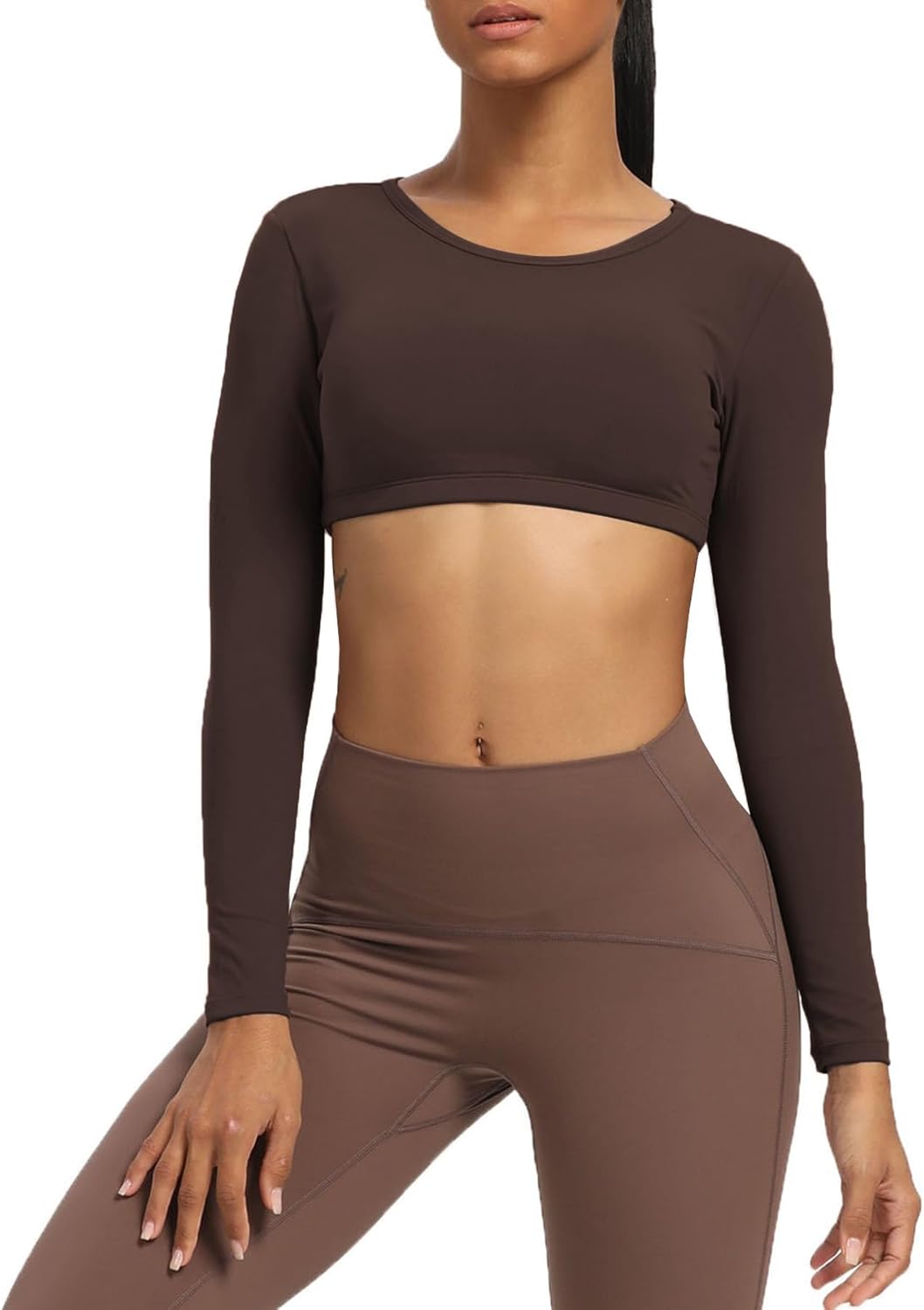 Aoxjox Long Sleeve Crop Tops for Women Clarissa Backless Workout Crop T Shirt TopMulch